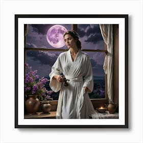 Woman In A White Robe Art Print