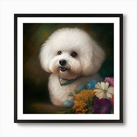 Dog With Flowers 1 Art Print