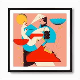 Lovers Red & Blue Square Art Print