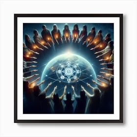 Circle Of People Holding Candles Art Print