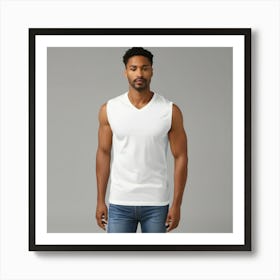 Man Wearing A White T - Shirt Art Print