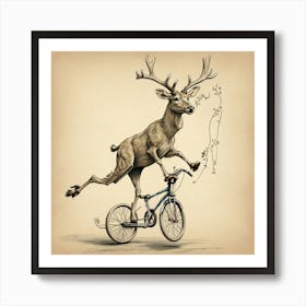 Deer On A Bike 9 Art Print