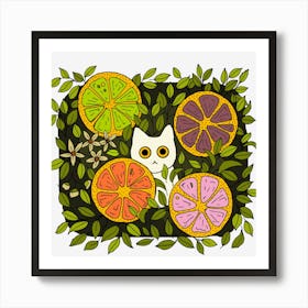 White Cat In Lime Garden Aesthetic Fresh Looking Art Art Print