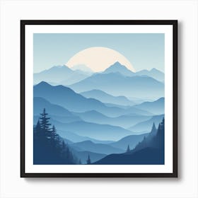 Misty mountains background in blue tone 103 Art Print