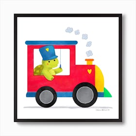 Turtle driving a train Art Print