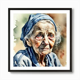 Old Woman Watercolor Painting Art Print