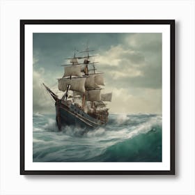 Pirate Ship In Rough Seas Art Print