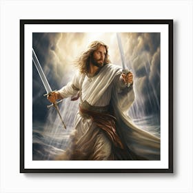 Jesus Holding Two Swords Art Print