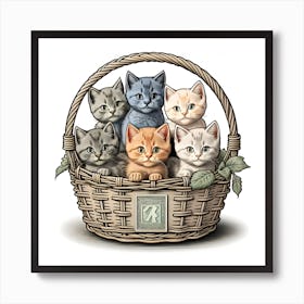 Kittens In A Basket Art Print Art Print