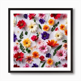 Flowers On A White Background Art Print