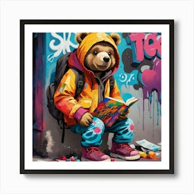 Teddy Bear Reading Art Print