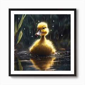 Yellow Duckling in the Rain Art Print