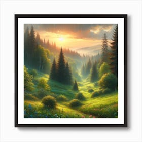 Sunset In The Forest Art Print