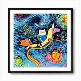 unicorn Adventure cartoon parody Art Starry Night Van Gogh  Art Print