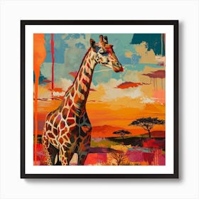Impasto Warm Giraffe Portrait 4 Art Print