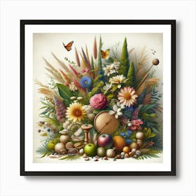 Flowers And Fruits Art Print