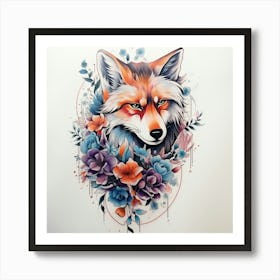 Fox With Flowers Art Print