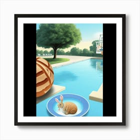 Bunny In The Pool Art Print