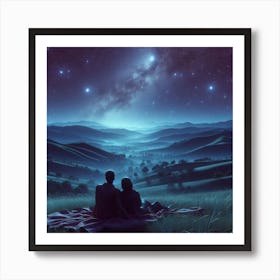 Couple Sitting Under The Stars Art Print