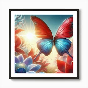 Butterfly With Flowers 17 Art Print