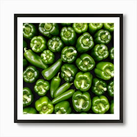 Green Peppers On Black Background Art Print