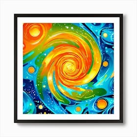 Colors Neon Green Electric Blue Bold Orange pattern Spiral Shapes And Swirls Resembling good looking ,Elegant look , attracting colors combination 1 Art Print