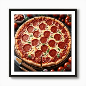 Pepperoni Pizza On A Wooden Board Art Print