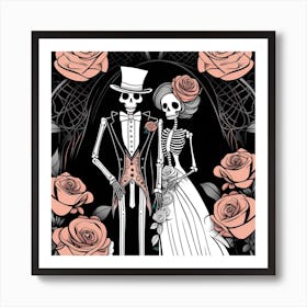 Day Of The Dead Wedding skeleton whimsical minimalistic line art 1 Art Print