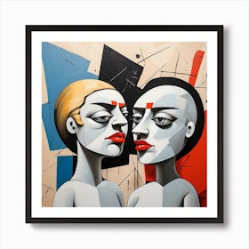 Two Men Facing Each Other, Couple Pop Surrealism, art, painting 3 Art Print