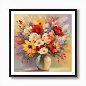 Colorful Flowers In A Vase Art Print