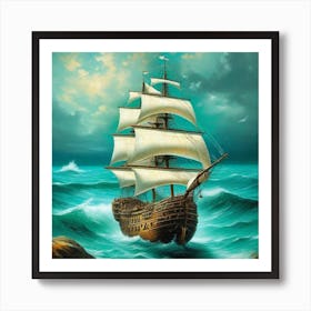 Sailing Ship In Rough Seas 1 Art Print