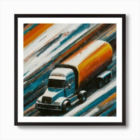 Abstract oil painting of truck with trailer 4 Art Print