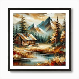 Abstract Earth Tone Cabin In The Valley Art Print