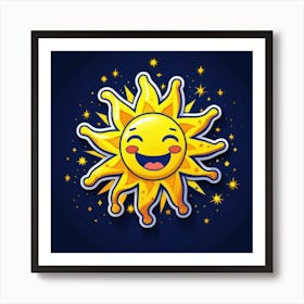 Lovely smiling sun on a blue gradient background 13 Art Print