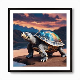 Turtle On A Rock Art Print