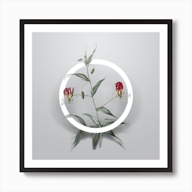 Vintage Flame Lily Minimalist Botanical Geometric Circle on Soft Gray n.0183 Art Print