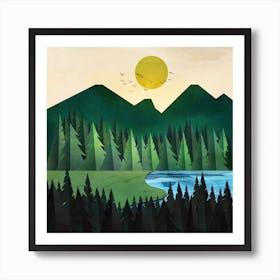Sunny Day Near The Clear Forest Lake Art Print