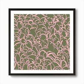 Pink And Green Floral Pattern, A Seamless Pattern, Flat Art, 177 Art Print