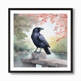 Raven Perched On Bridge Art Print