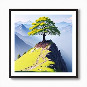 Tree On Top Of Mountain 2 Art Print