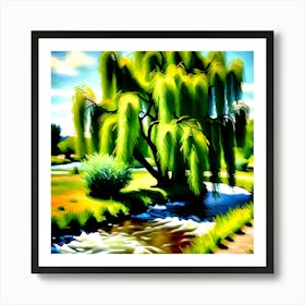 Willow Tree By The Stream Art Print