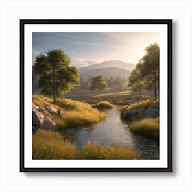 Sunrise Over A Stream 1 Art Print