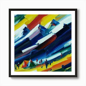 People camping in the middle of the mountains oil painting abstract painting art 20 Art Print