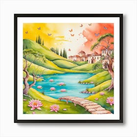 Watercolor Of A Lake Art Print