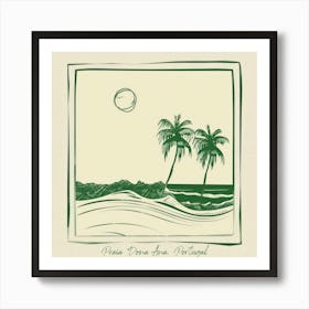 Praia Dona Ana, Portugal Green Line Art Illustration Art Print