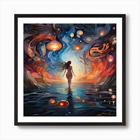 Woman In The Water Art Print