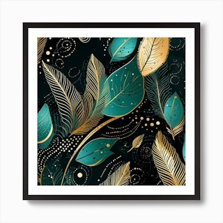 Black & Gold - Feathers' Graphic Art Print on Wrapped Canvas Wrought Studio Size: 35 H x 35 W x 2 D