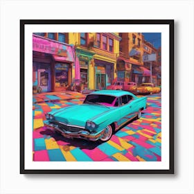 Retro Car In The City Art Print