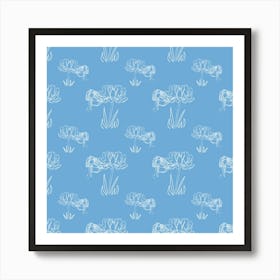 Bumblebees On Flowers On Light Blue Art Print