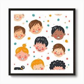 Children'S Faces Seamless Pattern Art Print